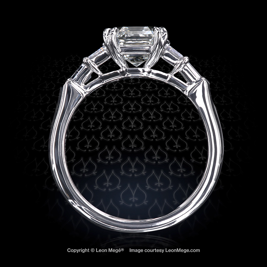 Leon Megé five-stone ring with an Asscher cut diamond and Balle Evassee side stones in a precision-forged platinum mounting r8227