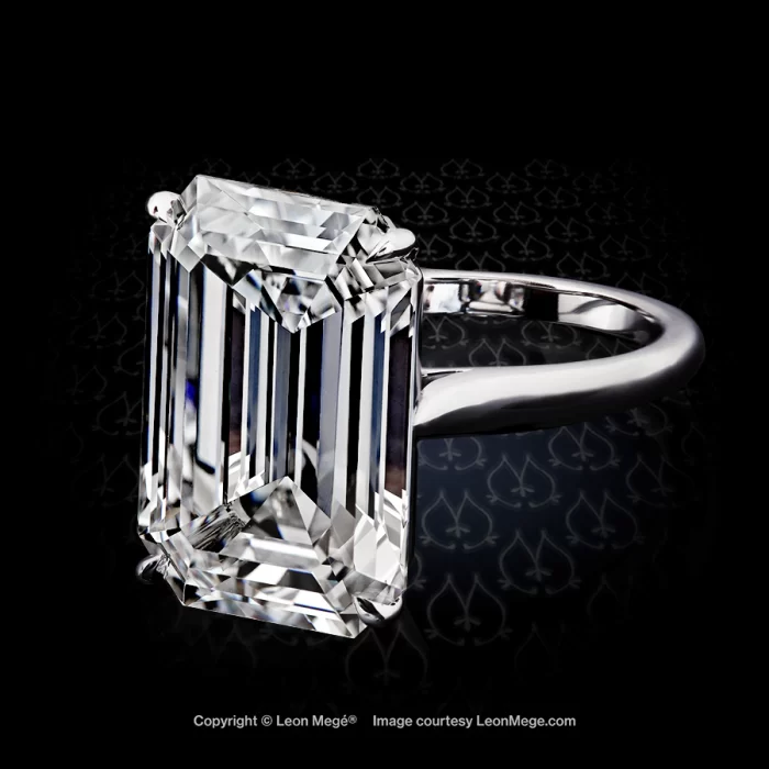 Solitaire classic with 10.54 carat emerald cut diamond by Leon Mege