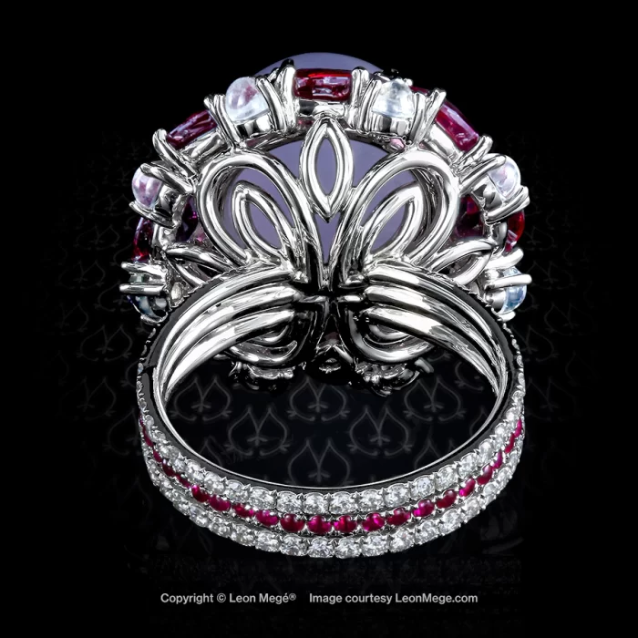 Leon Megé couture ring centering a star sapphire accented by sapphires, rubies and diamonds r7662