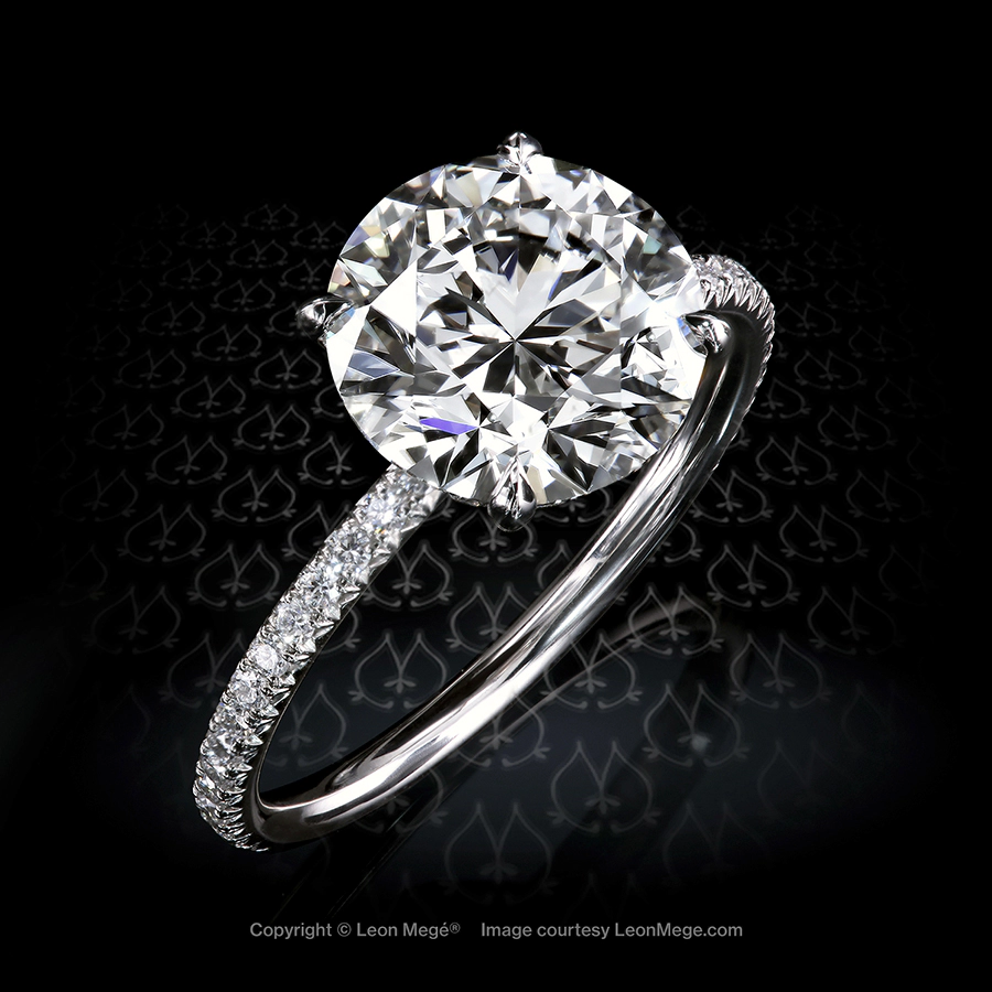 411™ micro pave platinum solitaire with certified 3.12 carat round brilliant diamond by Leon Mege