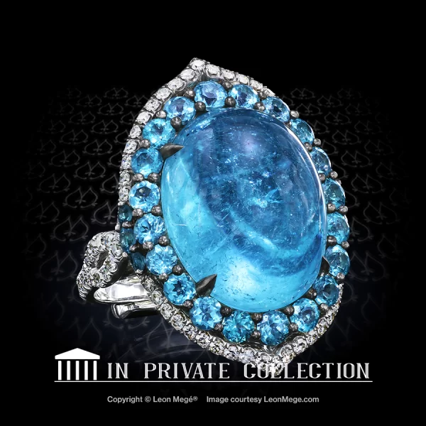 Electric Blue Paraiba Cabochone in an Award Winning Ring by Leon Mege.