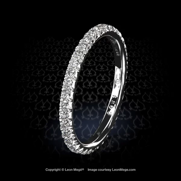 Leon Mege micro pave wedding band platinum 2 mm wide with ideal cut diamonds