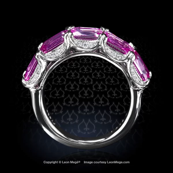 Pink sapphire East-West set band with diamond pave by Leon Mege
