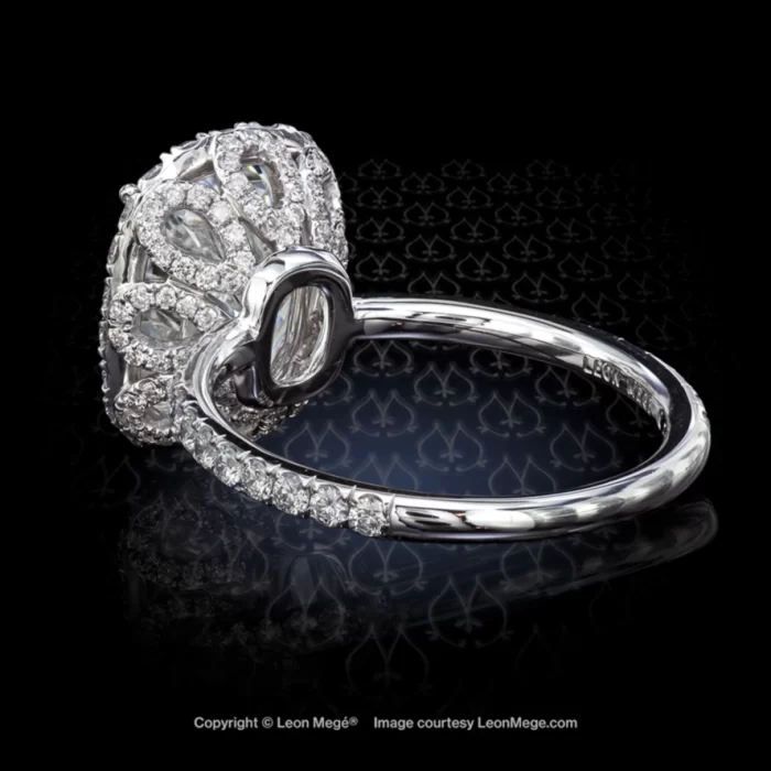 Leon Megé engagement ring with a cushion diamond framed with diamond pave R6390