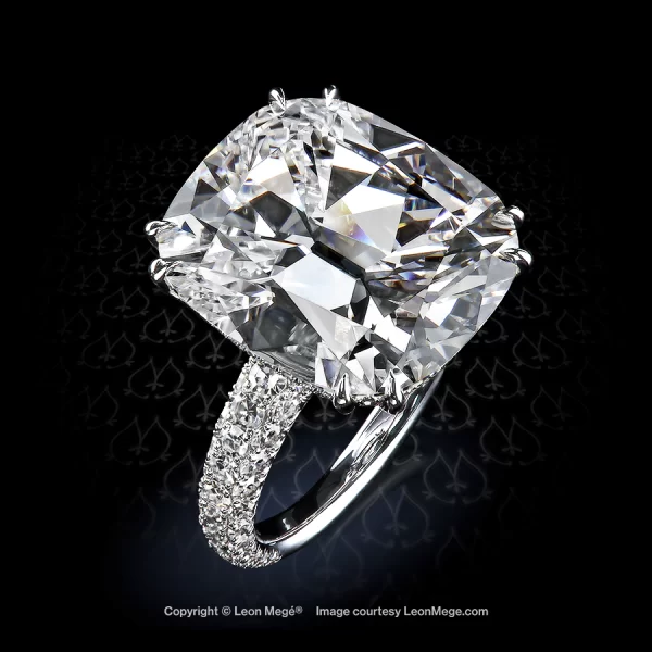 Leon Megé 413™ bespoke micro pave solitaire with an extraordinary True Antique™ cushion diamond r7738