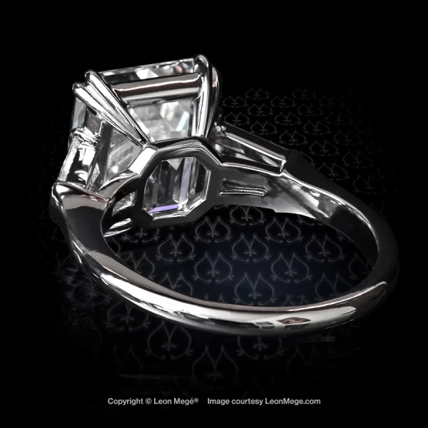 Leon Mege classic three-stone ring with an emerald cut diamond and tapered baguettes r904