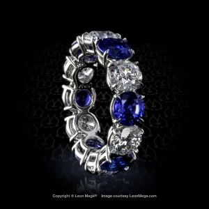 Leon Mege eternity wedding band set with alternating round diamonds and sapphires