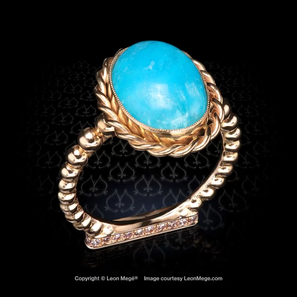 Leon Megé "Vivre" right-hand ring with bezel-set Hemimorphite in 18-karat pink gold r8235