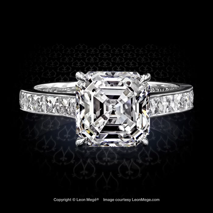 Solitaire ring featuring an Asscher cut diamond by Leon Mege.