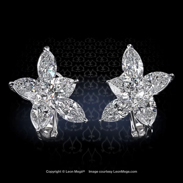 Leon Mege classic cluster clips set with diamond pears and marquises