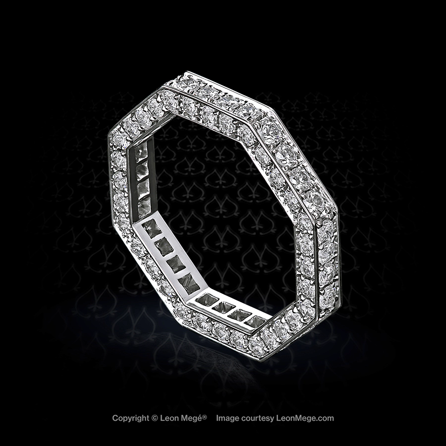 Leon Megé "Elizabeth" octagonal wedding band with natural ideal-cut diamonds in bright-cut pave r5603