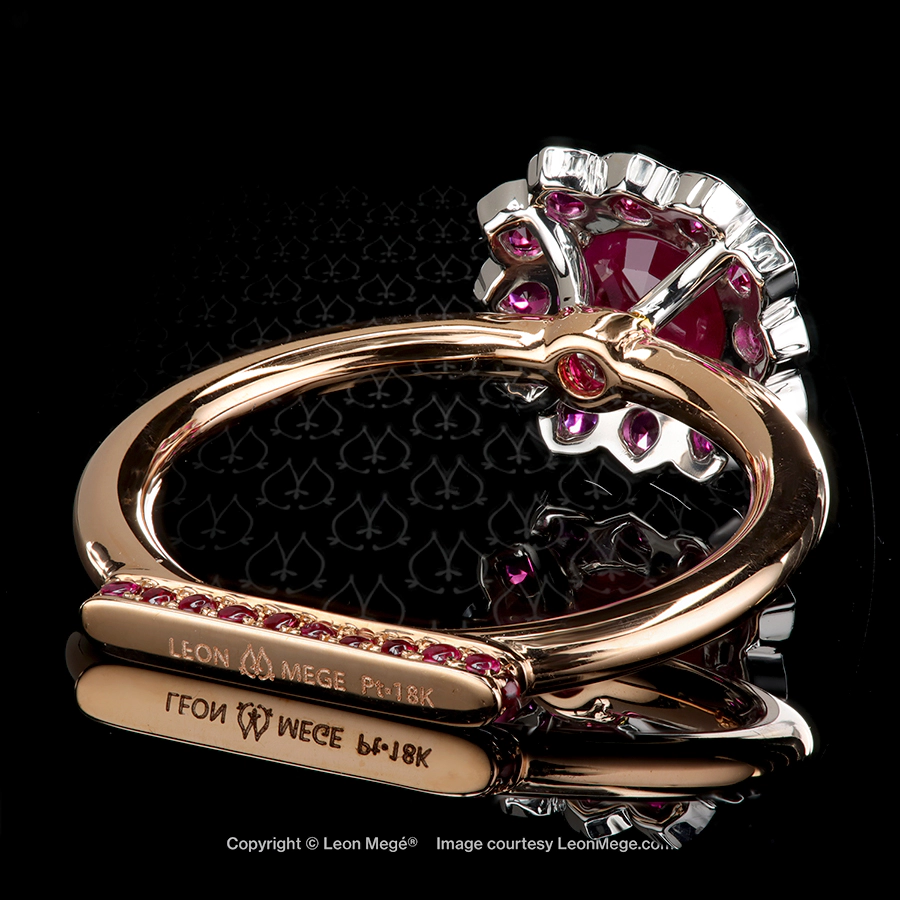 Leon Mege Red Flamingo ring with natural rubies in a patented reversible 18-karat gold ring r8262