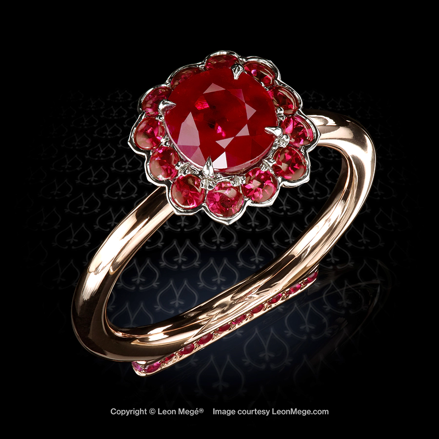 Leon Mege Red Flamingo ring with natural rubies in a patented reversible 18-karat gold ring r8262