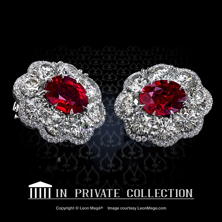 Leon Mege bespoke ruby clips with pure pigeon blood unheated Burmese rubies traced by micro pave e5666