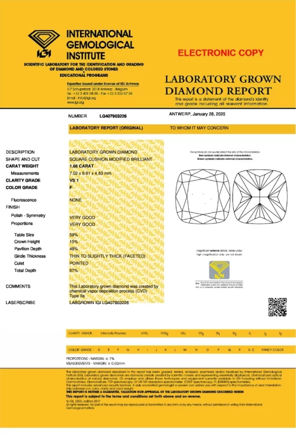 IGI Certified 1.66-carat lab-grown diamond #LG407903