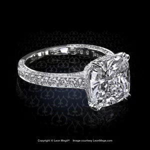 Leon Megé 313™ solitaire with a cushion diamond and bright-cut pave r5827