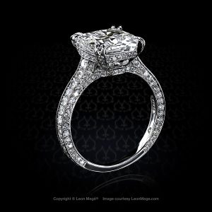 Leon Megé 313™ solitaire with a cushion diamond and bright-cut pave r5827
