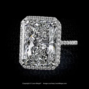 Leon Megé 811™ engagement ring with a stunning Radiant-cut diamond in micro-pave halo r7699