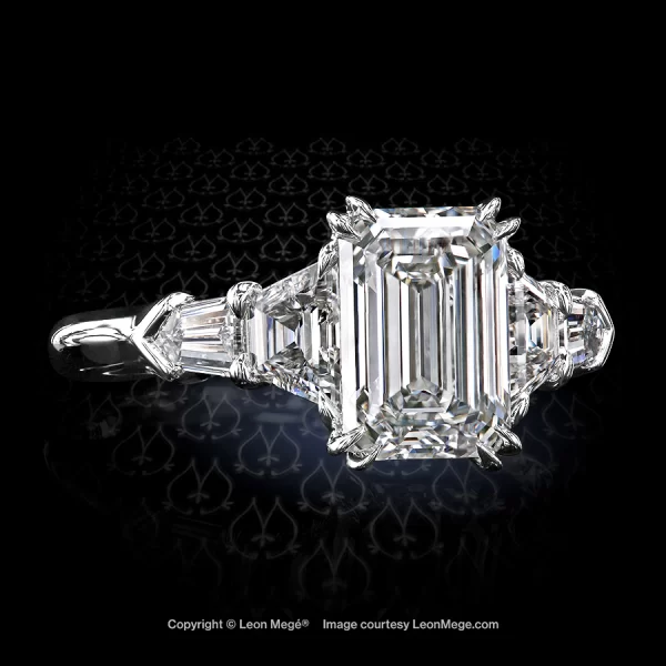 Leon Megé classic five-stone ring with an emerald-cut diamond and Balle Evassee sides r7998