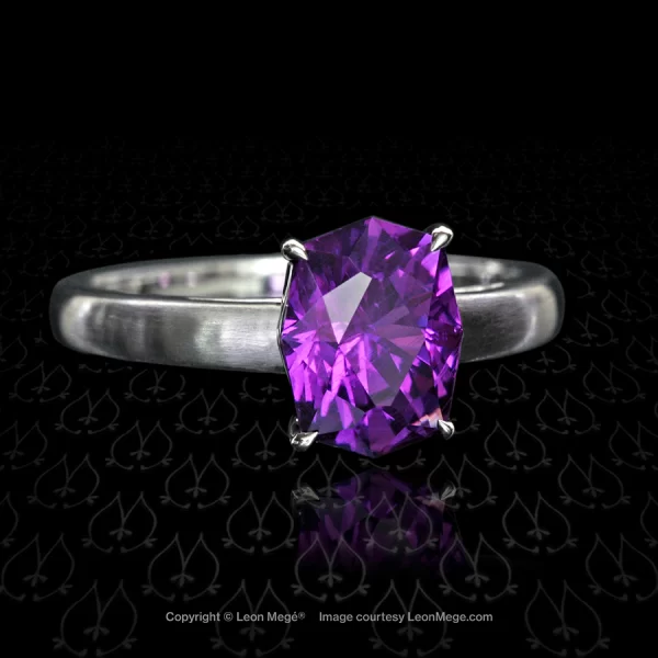 Bespoke modern platinum solitaire with purple sapphire brushed finish