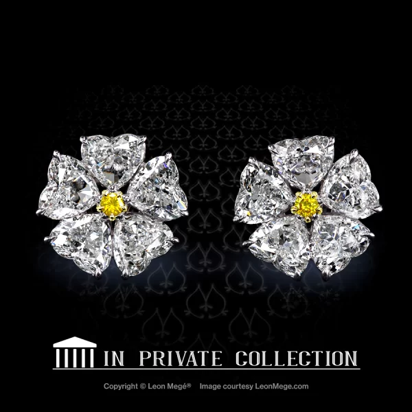 Leon Megé Florette ear clips with vivid yellow diamonds surrounded by heart shapes e8087