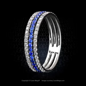 Leon Megé Marina™ micro pave band with three strands of diamonds and sapphires r4070