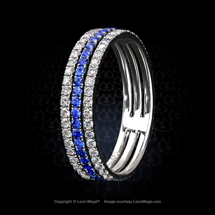 Leon Megé Marina™ micro pave band with three strands of diamonds and sapphires r4070