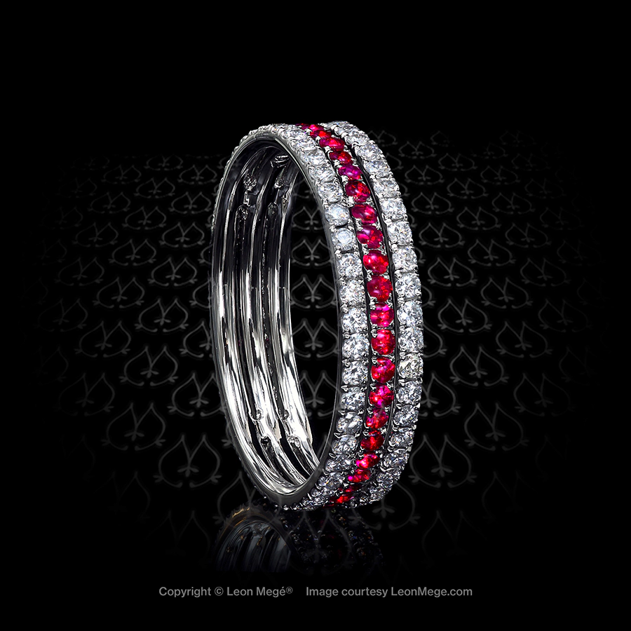 Marina™ eternity band with buffed-top rubies and ideal-cut diamonds in hand-forged platinum
