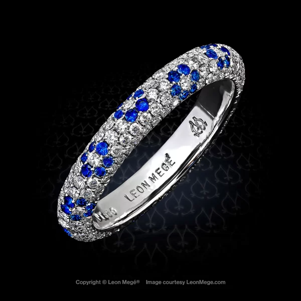 Leon Megé 205™ bespoke platinum micro-pave wedding band with diamonds and sapphires r4256