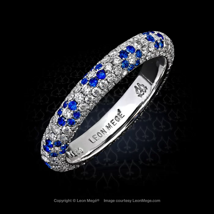 Leon Megé 205™ bespoke platinum micro-pave wedding band with diamonds and sapphires r4256