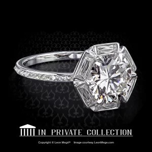 Leon Megé exclusive and unique halo ring with a round diamond and French cuts r5810