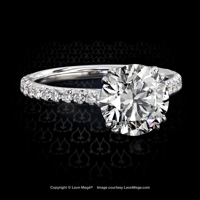 Leon Mege 401™ cathedral solitaire with a round diamond accented with micro pave r5846