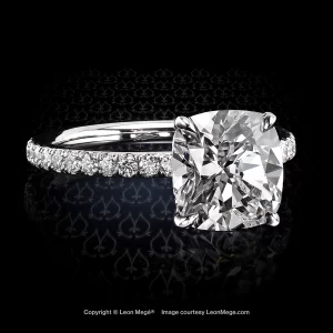Leon Megé 401™ solitaire with a modern cushion diamond and micro pave r6206