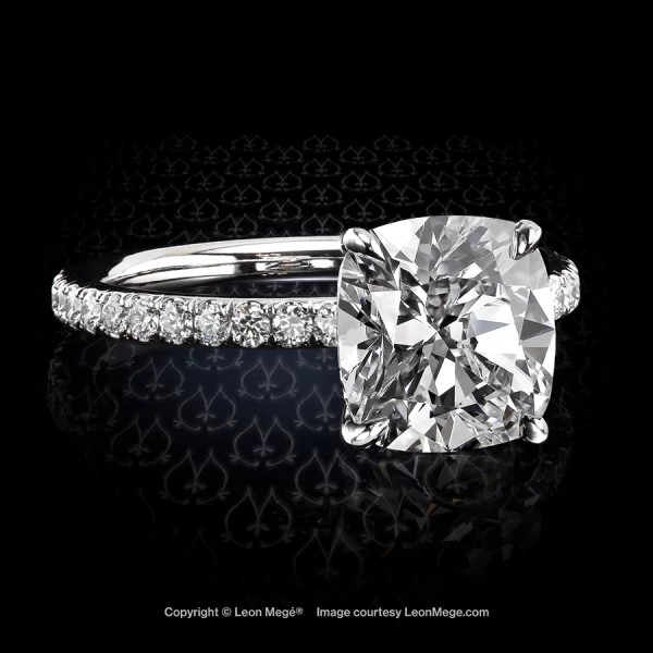 Leon Megé 401™ micro pave solitaire with a modern square cushion diamond in platinum r6206