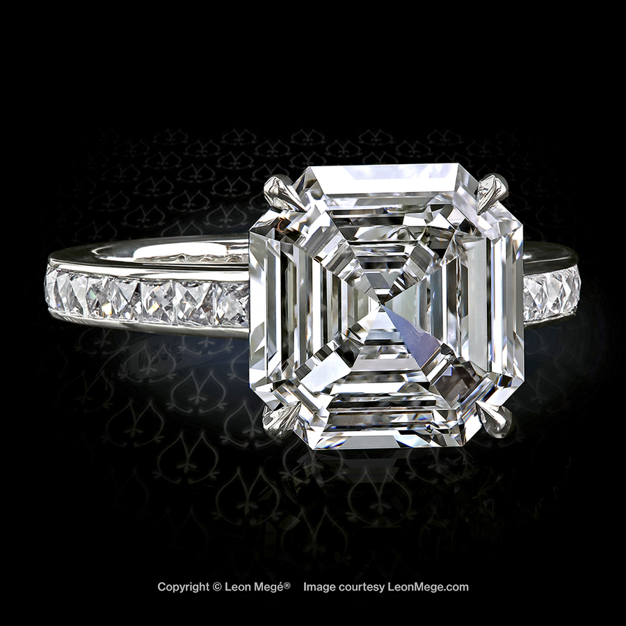 Leon Megé exquisite engagement ring with an Asscher accented with channel-set French-cuts r6265