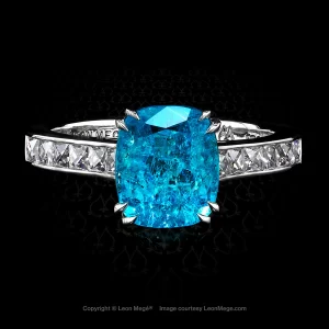 Leon Megé right-hand ring with a cushion Paraiba accented by French cut diamonds r6399