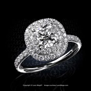 Leon Megé Galaxy™ double halo ring with a cushion diamond in single claw prongs r8062