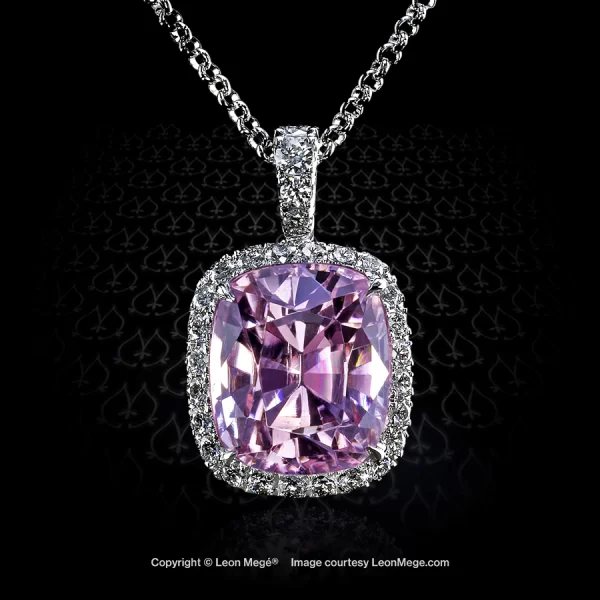 Leon Mege brilliant pink tourmaline in a platinum and diamond halo pendant p7350