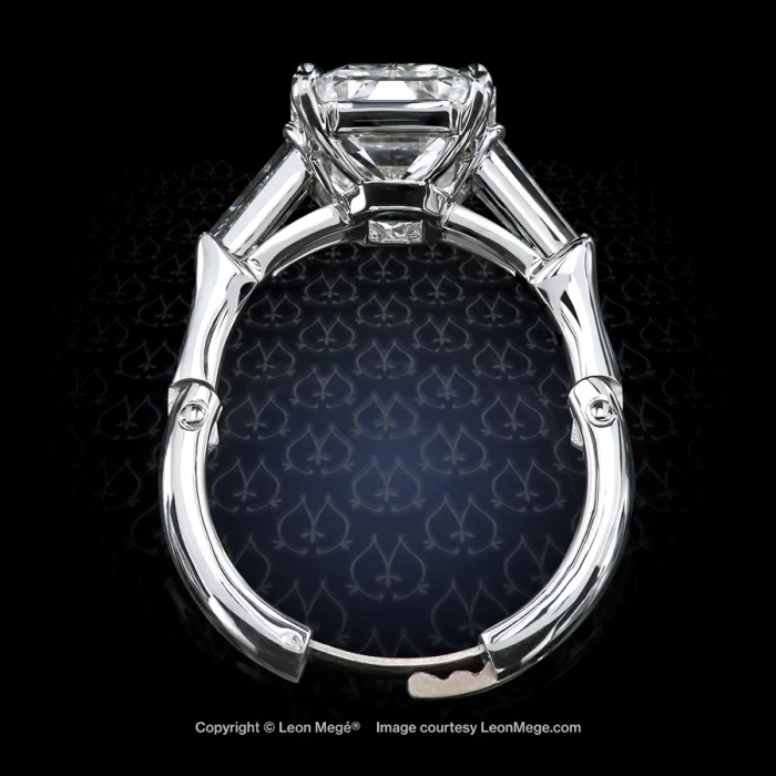 Leon Megé classic three-stone ring with an emerald cut diamond and tapered baguettes r7925