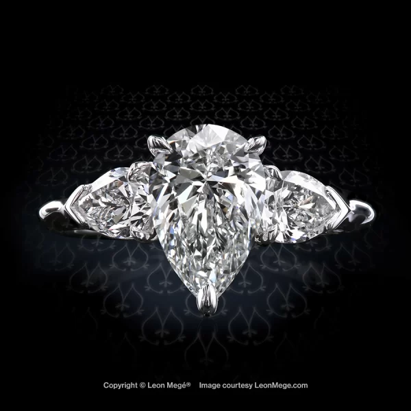 Leon Megé classic precision-forged three-stone ring featuring three pear-shaped diamonds r8139
