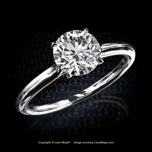 Classic solitaire ring featuring 1.52 carat round diamond by Leon Mege