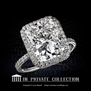 Leon Megé 821™ halo ring featuring a radiant cut diamond in a micro pave mounting r8221