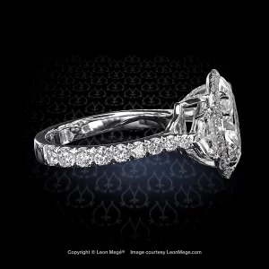 Leon Mege bespoke Montpassier™ three-stone ring with an oval diamond and micro pave r8526