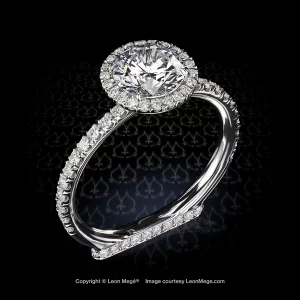Leon Megé exclusive “Jesolo” engagement ring with a round diamond and micro pave halo r2002
