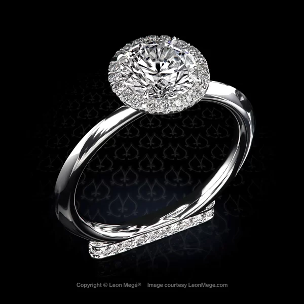 Leon Megé "Daytona" engagement ring with a round diamond and pave-set Podium™ base r2004