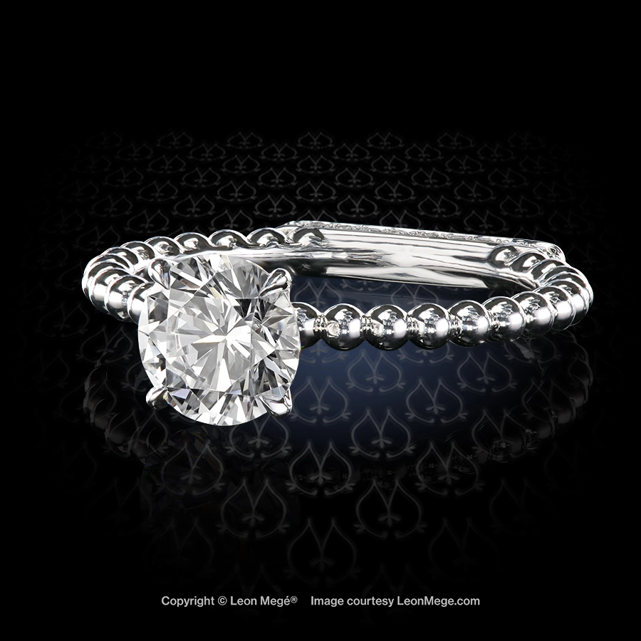 Leon Megé crown-style Venezia solitaire with a round diamond and pave-set Podium™ base r2011