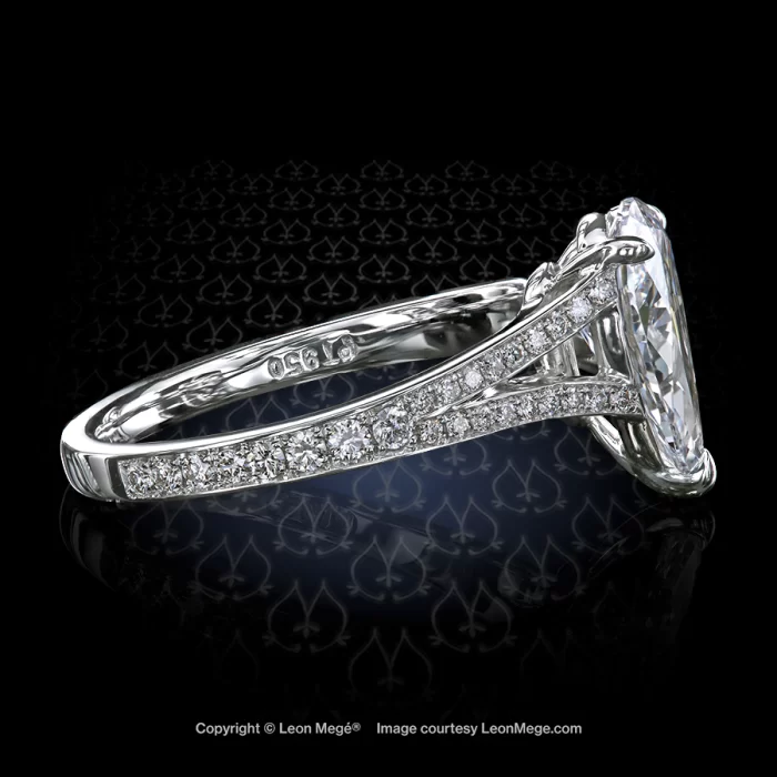 Leon Megé split-shank solitaire with a pear-shape diamond accented by a bright-cut pave r7918