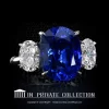 Leon Megé statement ring with a magnificent Royal-Blue sapphire flanked by pristine oval diamonds r8050