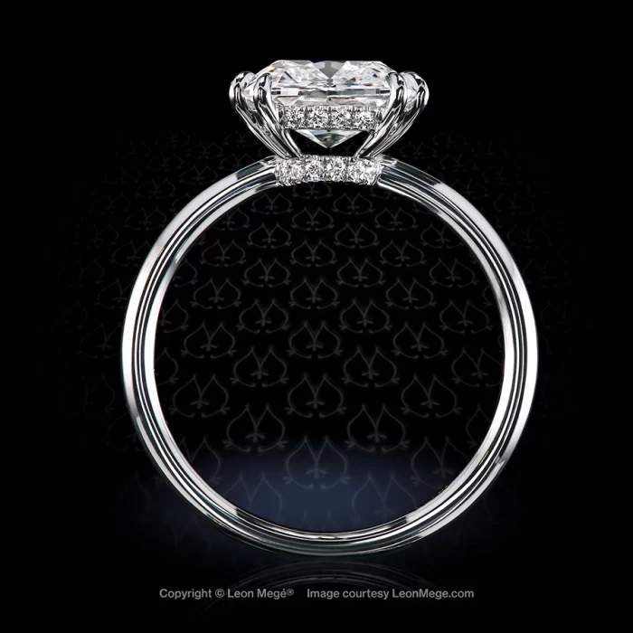 Leon Megé 410™ solitaire featuring a True Antique™ cushion diamond and a splash of micro pave r8204