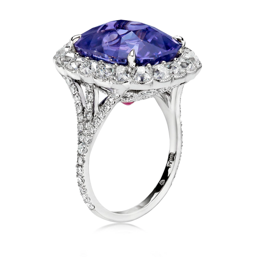 Leon Megé Spectrum Award winner statement ring with a purple sapphire and antique diamonds r5490
